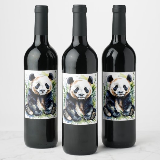 Prachtige Waterverf Panda Beer Wijn Etiket (Flessen)