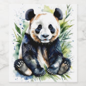 Prachtige Waterverf Panda Beer Wijn Etiket (Enkel label)