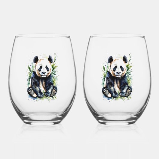 Prachtige Waterverf Panda Beer Wijnglas Zonder Voet (Voorkant)