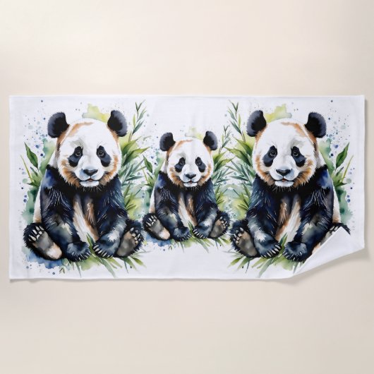 Prachtige Waterverf Panda Beren Strandlaken (Voorkant)