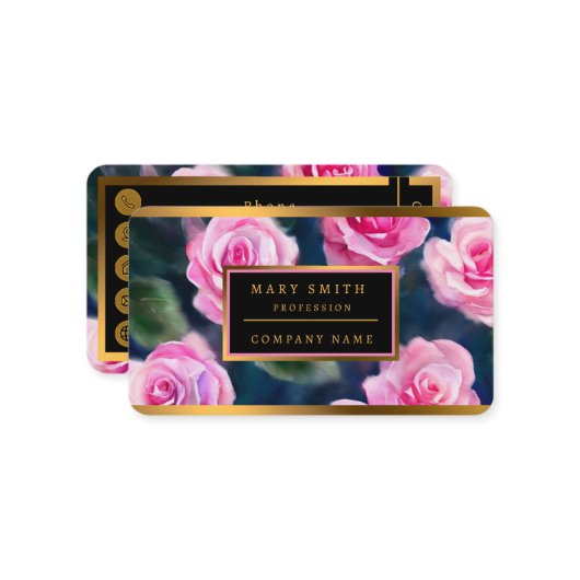 Prachtige Waterverf Populair Roze Collectie Visitekaartje (Voorkant / Achterkant in situ)