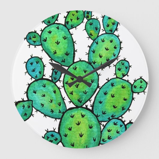 Prachtige Waterverf Prickly Cactus Grote Klok (Voorkant)