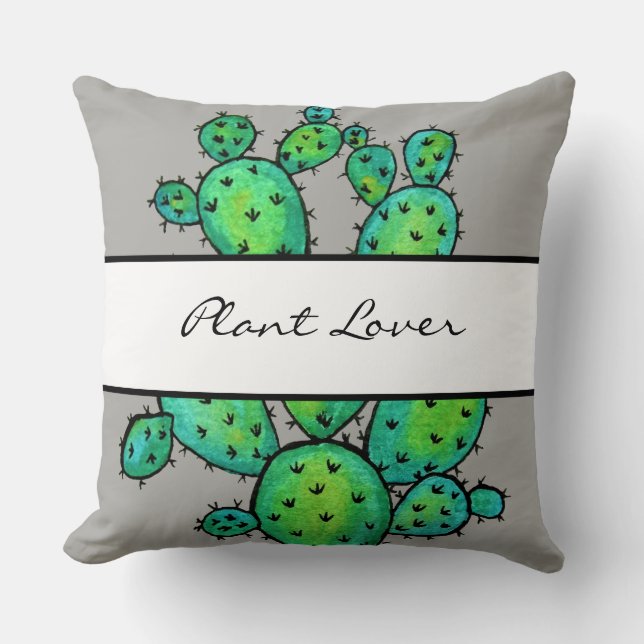 Prachtige Waterverf Prickly Cactus Kussen (Voorkant)