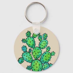 Prachtige Waterverf Prickly Cactus Sleutelhanger