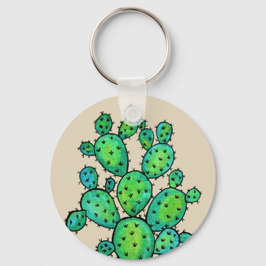 Prachtige Waterverf Prickly Cactus Sleutelhanger (Voorkant)