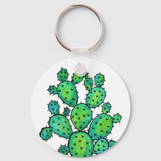 Prachtige Waterverf Prickly Cactus Sleutelhanger (Voorkant)