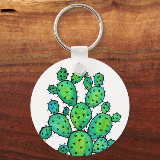 Prachtige Waterverf Prickly Cactus Sleutelhanger (Voorkant)