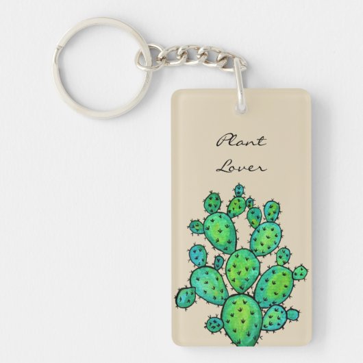 Prachtige Waterverf Prickly Cactus Sleutelhanger (Voorkant)