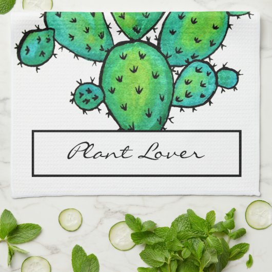 Prachtige Waterverf Prickly Cactus Theedoek (Gevouwen)