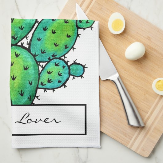 Prachtige Waterverf Prickly Cactus Theedoek (Quarter Fold)