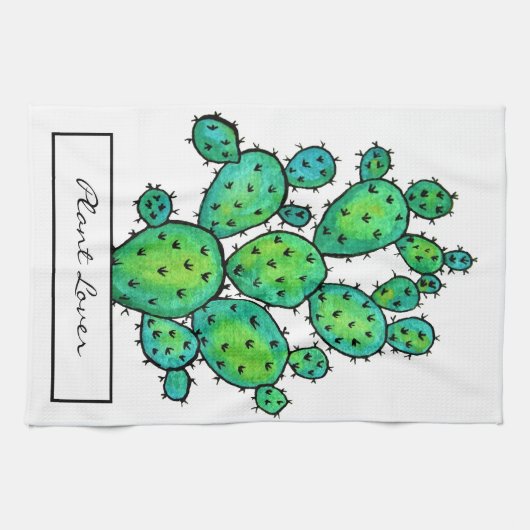 Prachtige Waterverf Prickly Cactus Theedoek (Horizontaal)