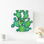Prachtige Waterverf Prickly Cactus Vierkante Klok (Huis)