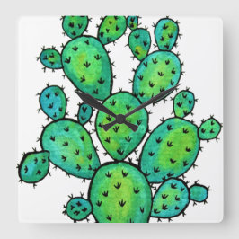 Prachtige Waterverf Prickly Cactus Vierkante Klok