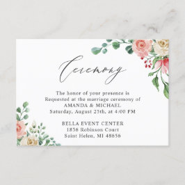 Prachtige Waterverf Roos Floral bruiloft ceremonie Informatiekaartje