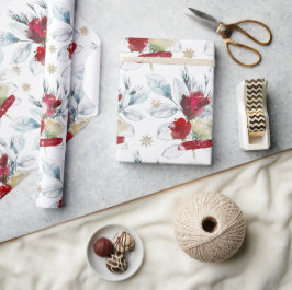 Prachtige waterverf roos met winterstaarten cadeaupapier