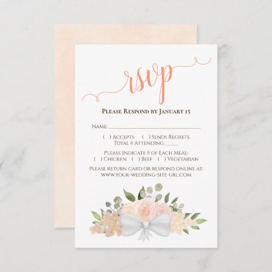 Prachtige Waterverf Rozen bruiloft met koraalpeach RSVP Kaartje (Voorkant / Achterkant)
