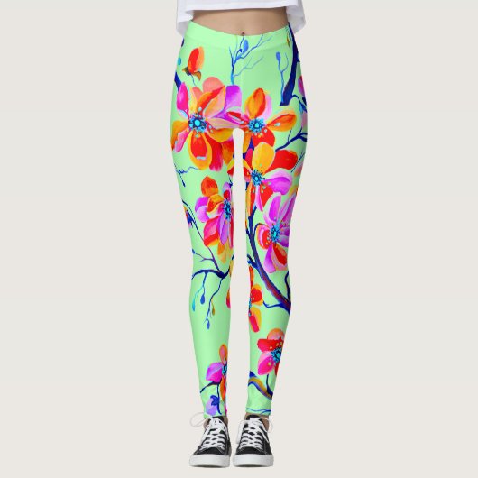 Prachtige Waterverf Sakura Cheryy Flowers Leggings (Voorkant)