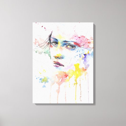 Prachtige Waterverf Schilderen van een vrouw op Canvas Afdruk (Voorkant)