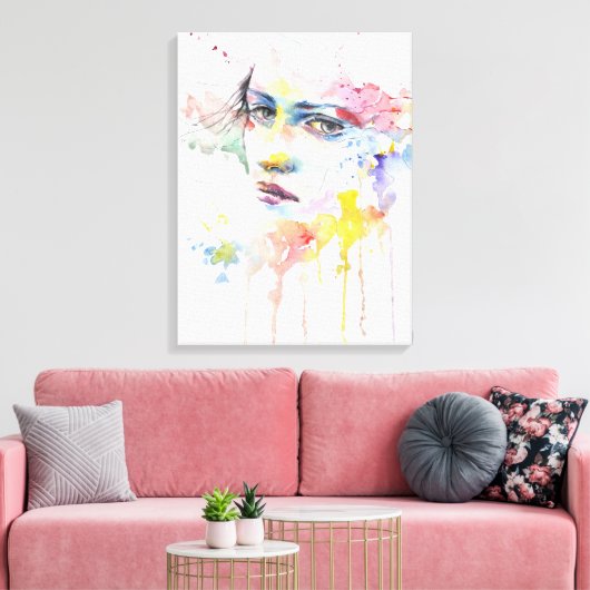 Prachtige Waterverf Schilderen van een vrouw op Canvas Afdruk (Insitu (Woonkamer))