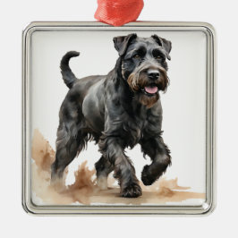 PRACHTIGE WATERVERF SCHNAUZER PUPPY HOND METALEN ORNAMENT