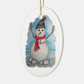 Prachtige waterverf sneeuwman met sjaal en pet keramisch ornament (Links)