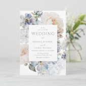 Prachtige Waterverf Stoffig Blauw Bloemen Bruiloft Kaart (Staand voorkant)