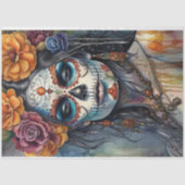Prachtige Waterverf Sugar Skull Vrouw Decoupage Tissuepapier (Voorkant)