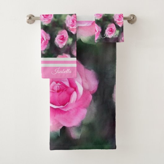 Prachtige Waterverf Trendy Pink Roses Collectie Bad Handdoek (Insitu)