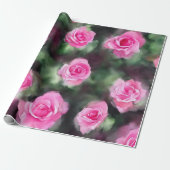 Prachtige Waterverf Trendy Pink Roses Collectie Cadeaupapier (Uitgerold)