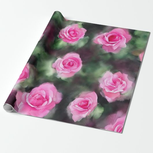Prachtige Waterverf Trendy Pink Roses Collectie Cadeaupapier (Uitgerold)