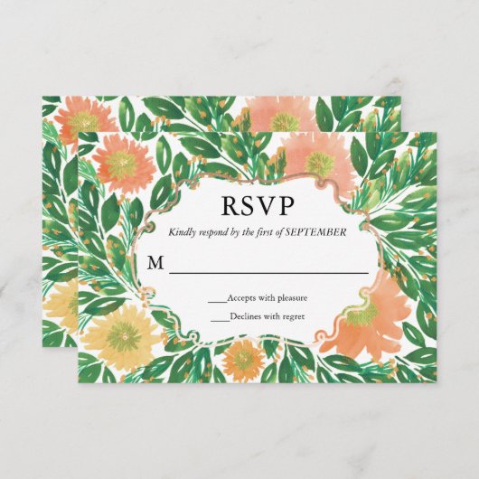 Prachtige Waterverf van bloemen die RSVP-kaart sch Kaart (Voorkant / Achterkant)