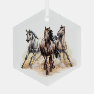 Prachtige Waterverf van wilde paarden Glas Ornament