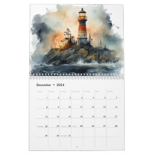 Prachtige Waterverf vuurtoren 12 maanden kalender