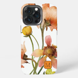 Prachtige waterverf wilde bloemen Oranje Initiaal iPhone 13 Pro Hoesje