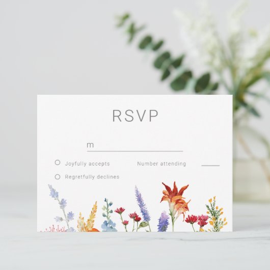 Prachtige Waterverf Wildflower bruiloft RSVP Kaartje (Staand voorkant)