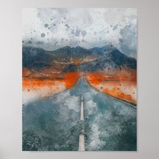 Prachtige weg met bergen landschap schilderij poster (Voorkant)