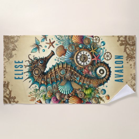 PRACHTIGE WHIMSICAL STEAMPUNK ZEEPAARDJE PERSONALI STRANDLAKEN (Voorkant)