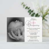 Prachtige White Pink Cross Girl PHOTO Christening Kaart (Staand voorkant)
