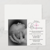 Prachtige White Pink Cross Girl PHOTO Christening Kaart (Voorkant / Achterkant)