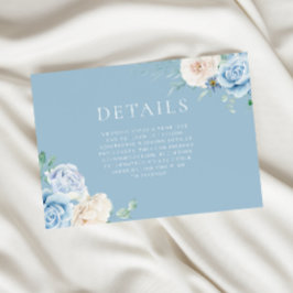 Prachtige White & Sky Blue Floral Wedding Details Informatiekaartje