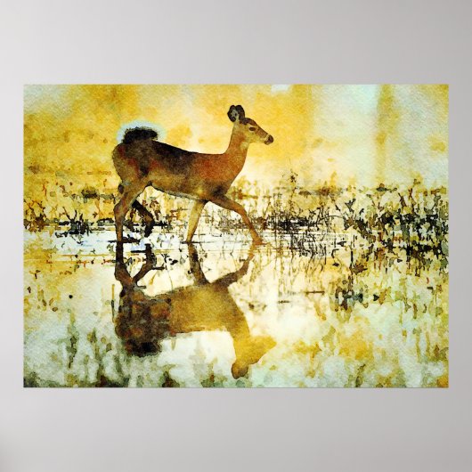 Prachtige whitetail Deer Doe Waterverf schilderen Poster (Voorkant)