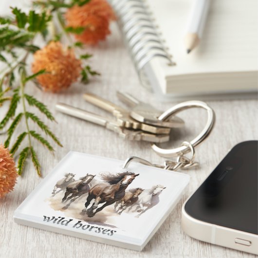 prachtige wilde paarden sleutelhanger (Voorkant Rechts)