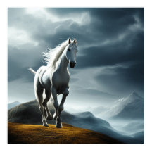 Prachtige, wilde, witte paarden in de bergen