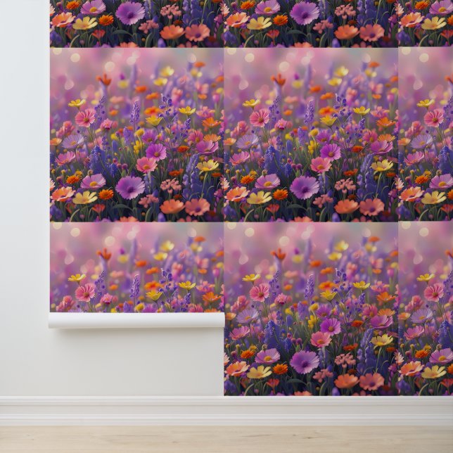 Prachtige Wildflower Bloemenweide Peel en Stick Behang (Applicatie)