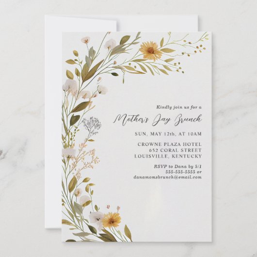Prachtige Wildflower Botanical Moederdag Brunch Kaart (Voorkant)