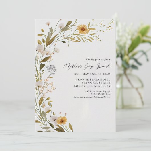 Prachtige Wildflower Botanical Moederdag Brunch Kaart (Staand voorkant)