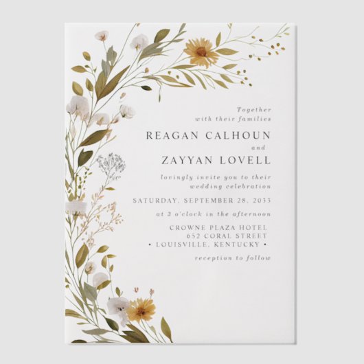 Prachtige Wildflower Rustieke Bloemen Huwelijk Vellum Uitnodigingen (Voorkant)