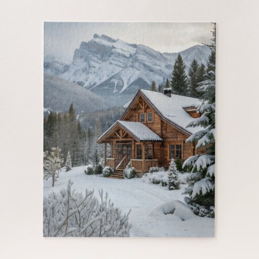 Prachtige Winter Log Cabin in de bergen Legpuzzel (Verticaal)