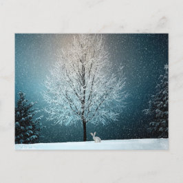 Prachtige winterboom - Compleet met konijn! Briefkaart