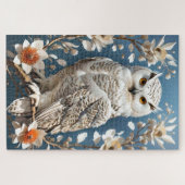 Prachtige witte besneeuwde uil botanisch legpuzzel (Horizontaal)